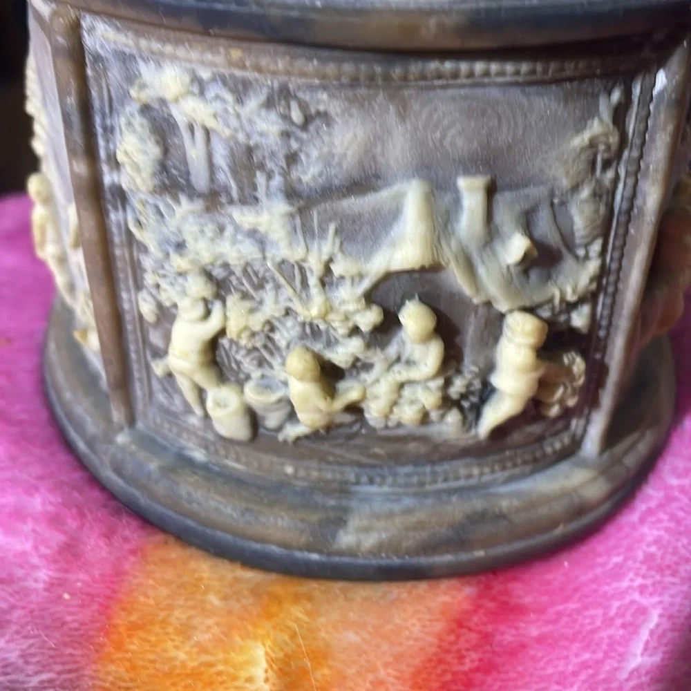 Vintage Incolay stone La Vie village scene  jewelry box
